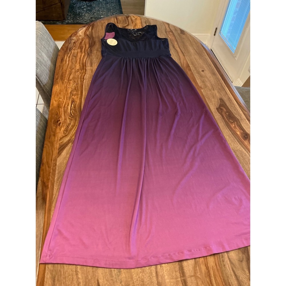 Soma Ombre Maxi Dress Womens Medium Navy Orchid Purple Lace Trim Sleeveless NEW - Picture 11 of 12